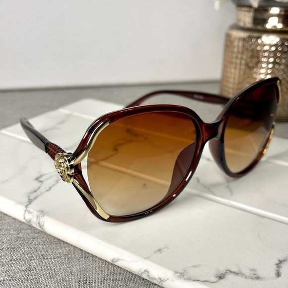Brown & Gold Oversized Sunglasses Polarized New with Case - Picture 4 of 7